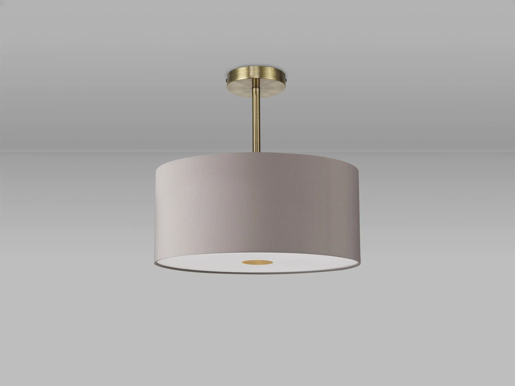 Baymont 40cm Semi Flush 1 Light Antique Brass, Grey, Frosted Diffuser DK0182  Deco Baymont AB GR